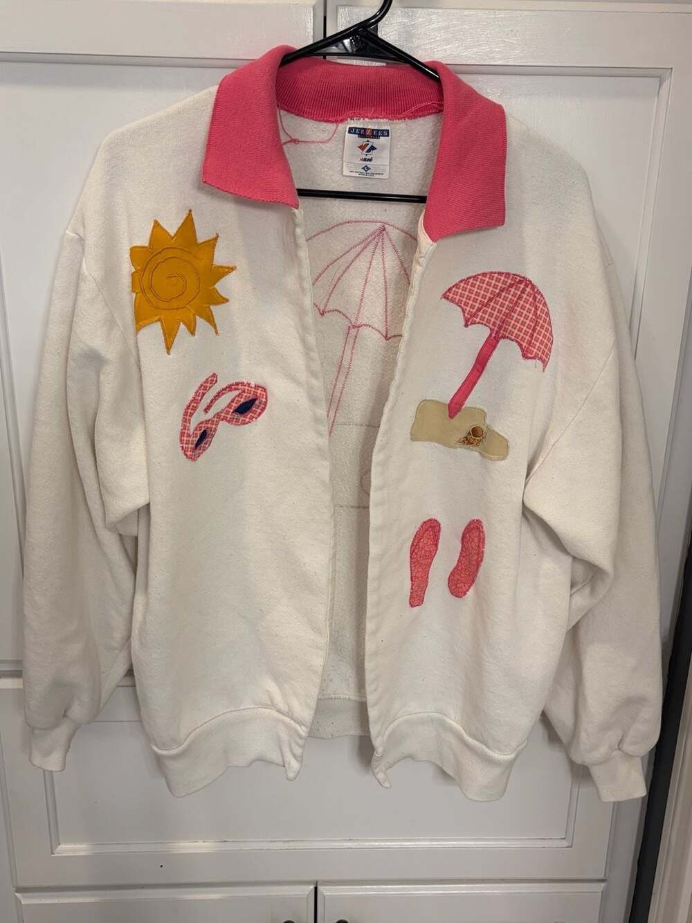 Vintage Jerzees USA Beach Applique Sweatshirt Jacket Large Coastal Cottagecore